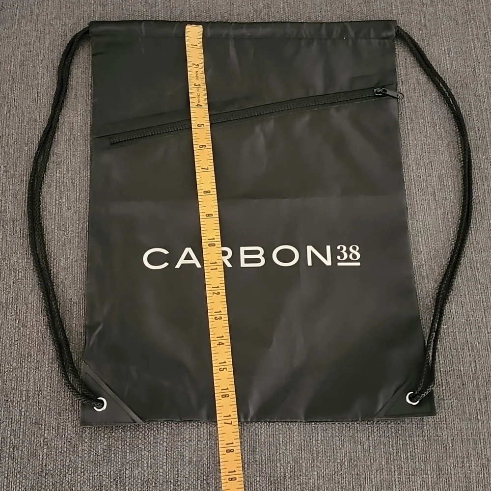 CARBON 38 Black Nylon Logo Drawstring Sling String Bag Backpack Gym Sports